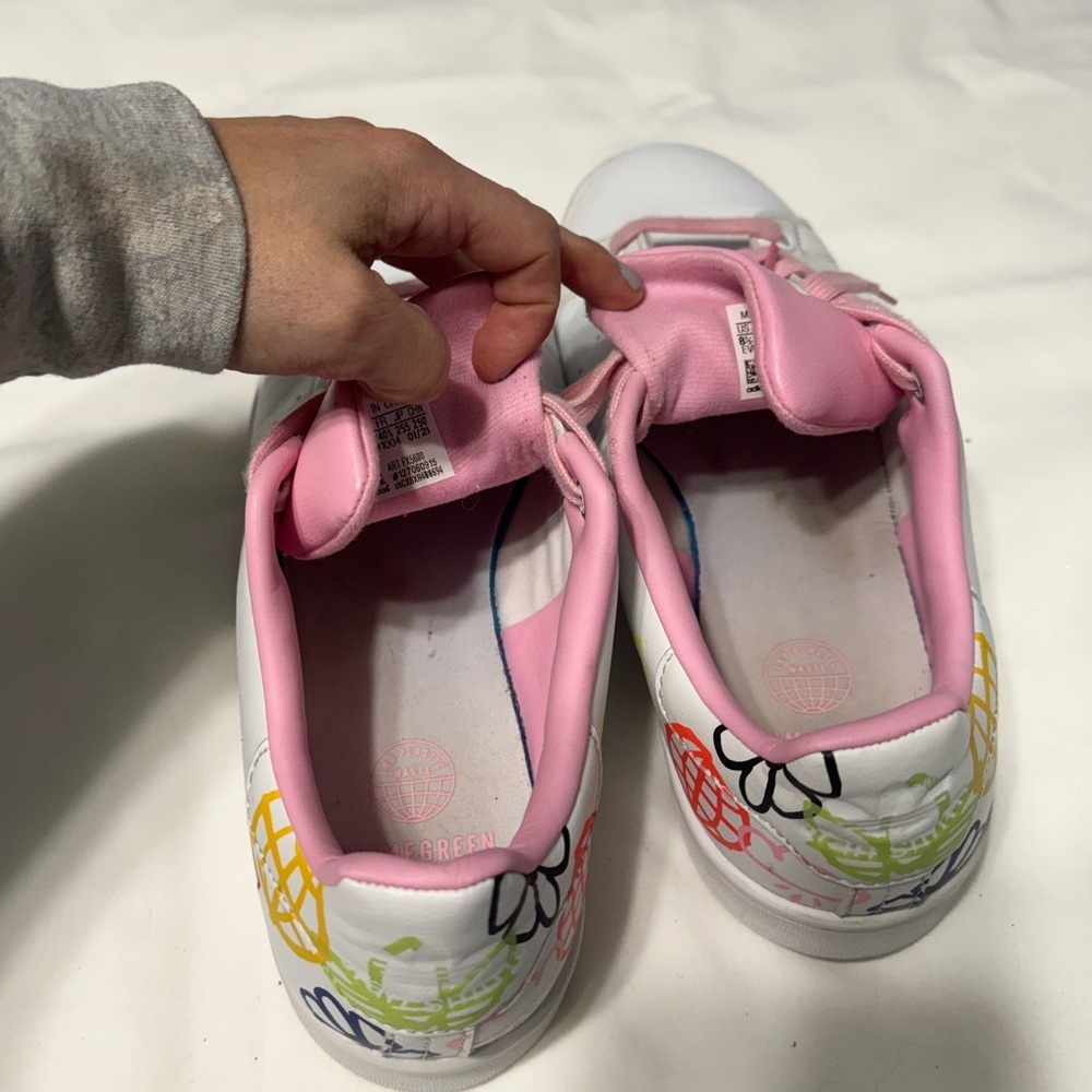 Adidas Stan Smith Womens Size 8.5 Doodles Flower Earth Globe White Pink - Picture 14 of 14